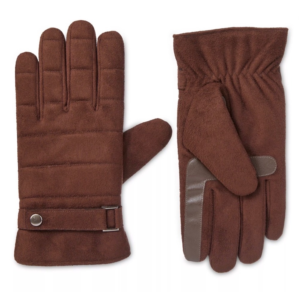 Isotoner Mens smartDri Water Repellent Touchscreen Gloves Dark Brown‎  L NWT